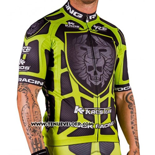 2016 Maillot Ciclismo Rock Racing Vert et Marron Manches Courtes et Cuissard